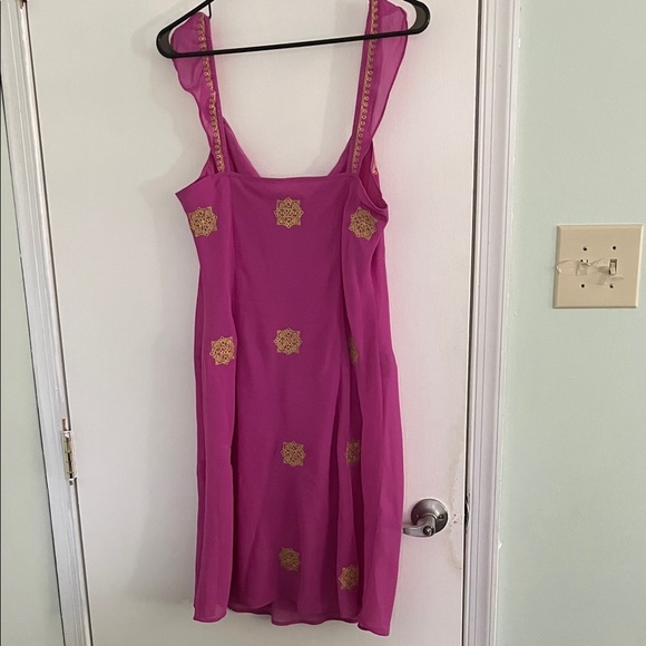 New York & Company Fuchsia Dress with Gold Embellishment - Picture 4 of 5